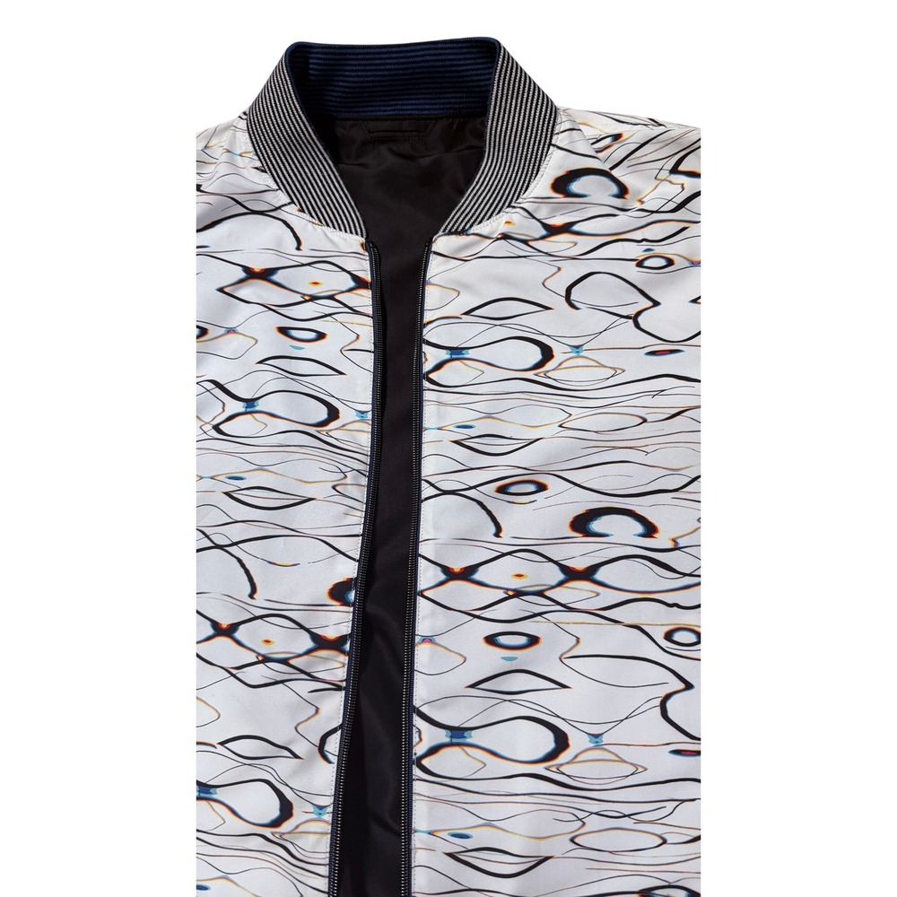Robert Graham Reversible Bomber Jacket XL Black Blue White Abstract Print Golf - Picture 7 of 10
